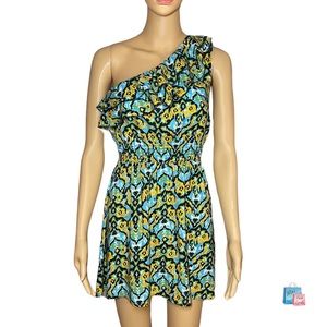 Body Central Women’s One Shoulder Multicolor Aztec Print Ruffle Sundress Size S